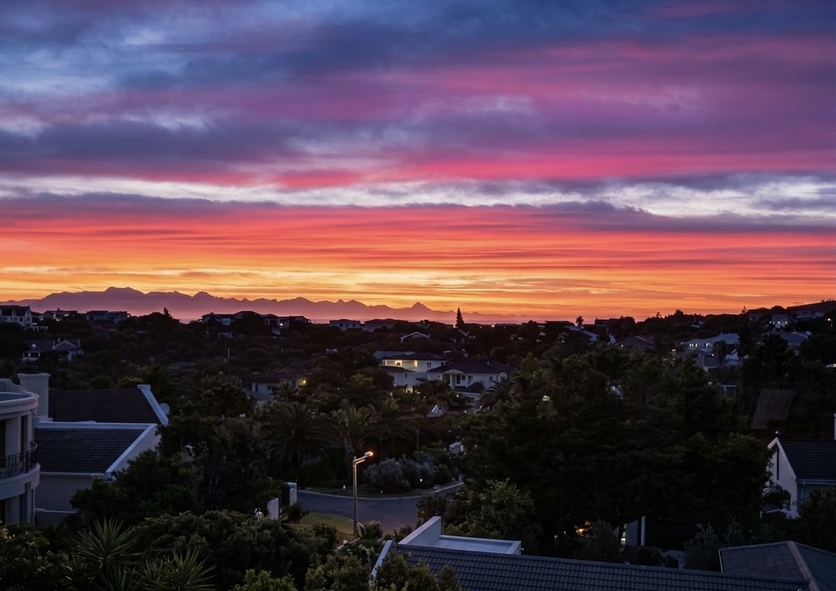 Sunset over Plettenberg Bay and the Tsitsikama Mountains